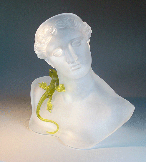 Glass art sculpture of Tuning In by Sue Hawker